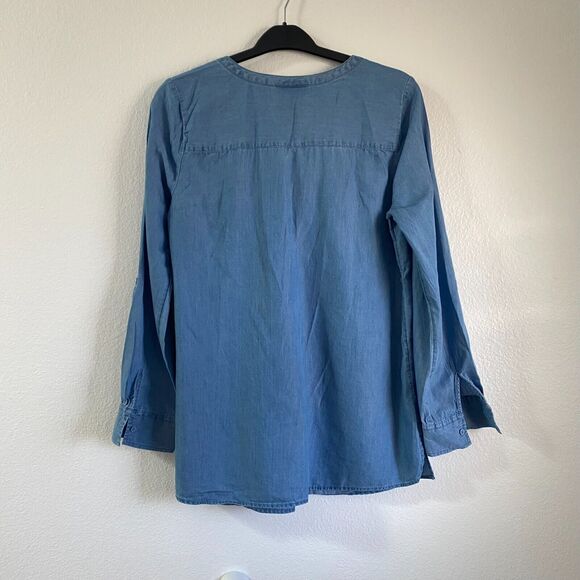 Motherhood Maternity Denim Chambray Lace Up Shirt Roll Tab‎ Sleeve Size M - Picture 12 of 12